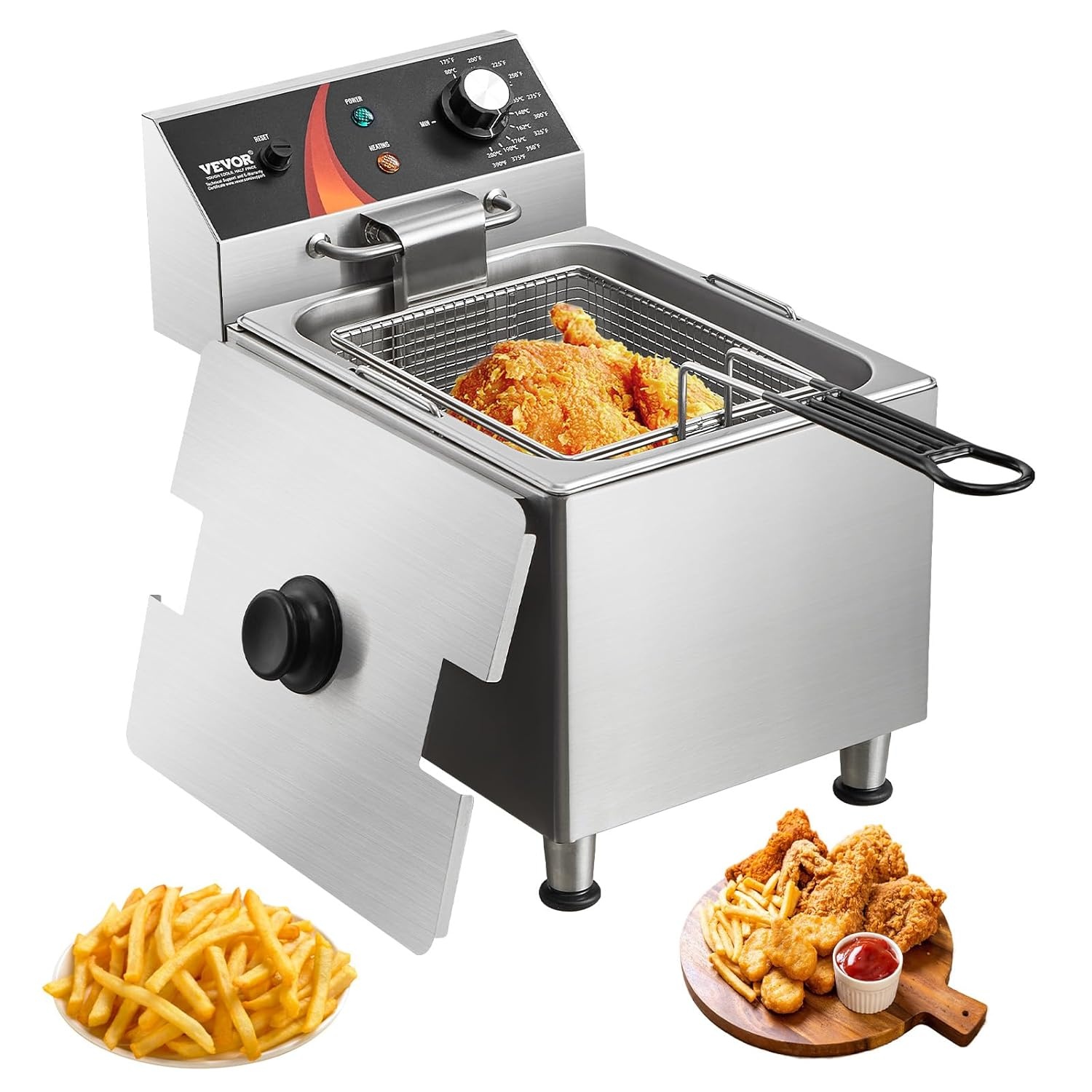 VEVOR Elektrische friteuse voor het aanrecht, 3100 W, met mand, in hoogte verstelbare poten, afzonderlijk van roestvrij staal, 11,5 l, temperatuurregeling, gebruik in restaurants, 275 x 415 x 370 mm