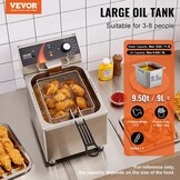 VEVOR Elektrische friteuse voor het aanrecht, 3100 W, met mand, in hoogte verstelbare poten, afzonderlijk van roestvrij staal, 11,5 l, temperatuurregeling, gebruik in restaurants, 275 x 415 x 370 mm
