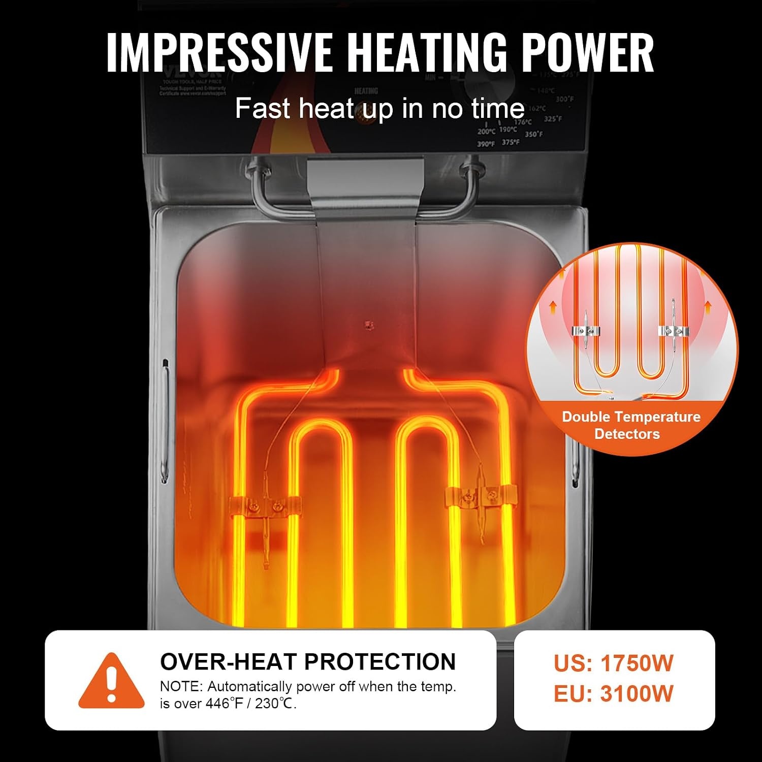 VEVOR Elektrische friteuse voor het aanrecht, 3100 W, met mand, in hoogte verstelbare poten, afzonderlijk van roestvrij staal, 11,5 l, temperatuurregeling, gebruik in restaurants, 275 x 415 x 370 mm