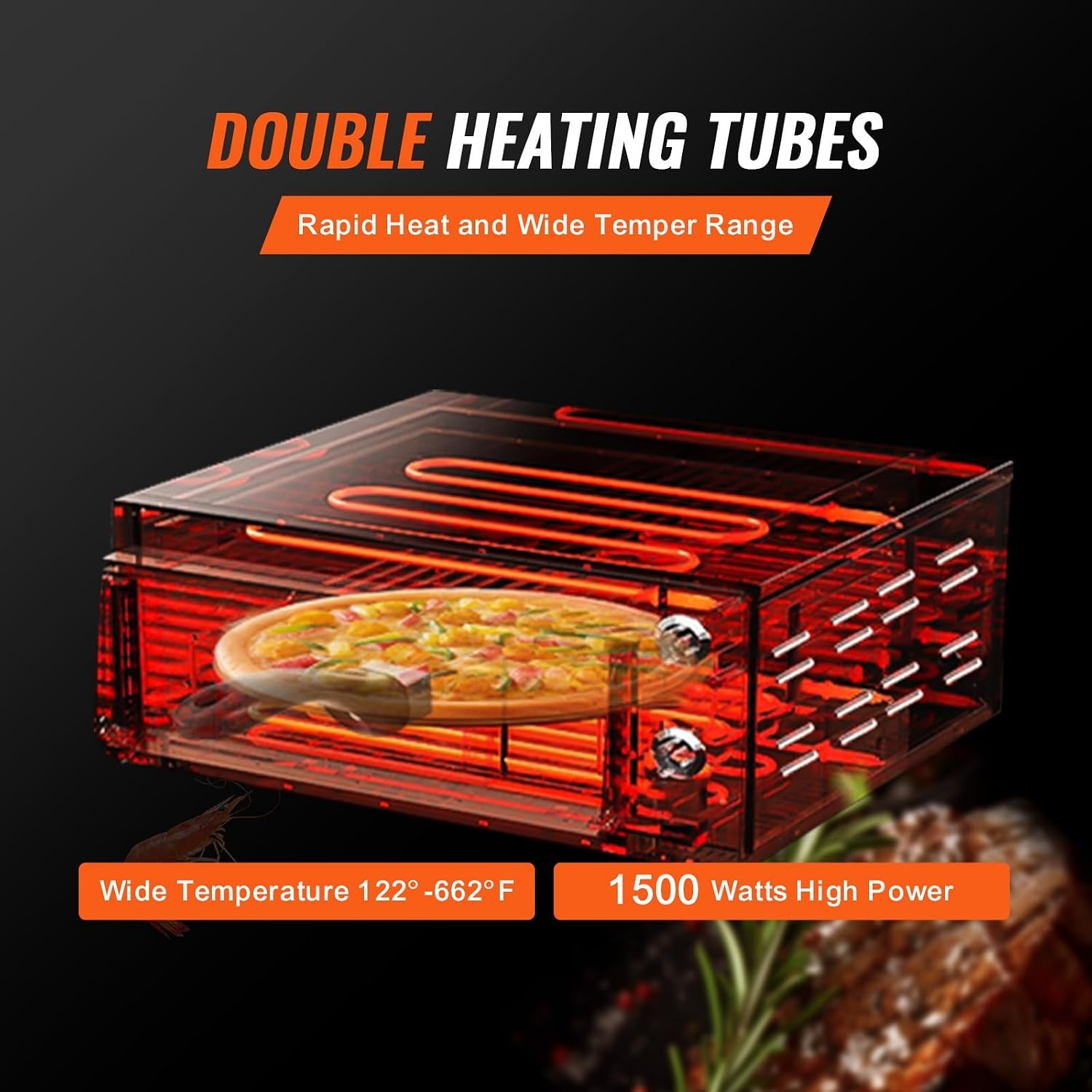 VEVOR Pizzaoven op aanrecht, elektrische oven, 12 inch, 1500 W, met temperatuurregeling en timer van 0-120 minuten, gelijkmatig koken, gemakkelijk te reinigen, commercieel thuis, restaurant