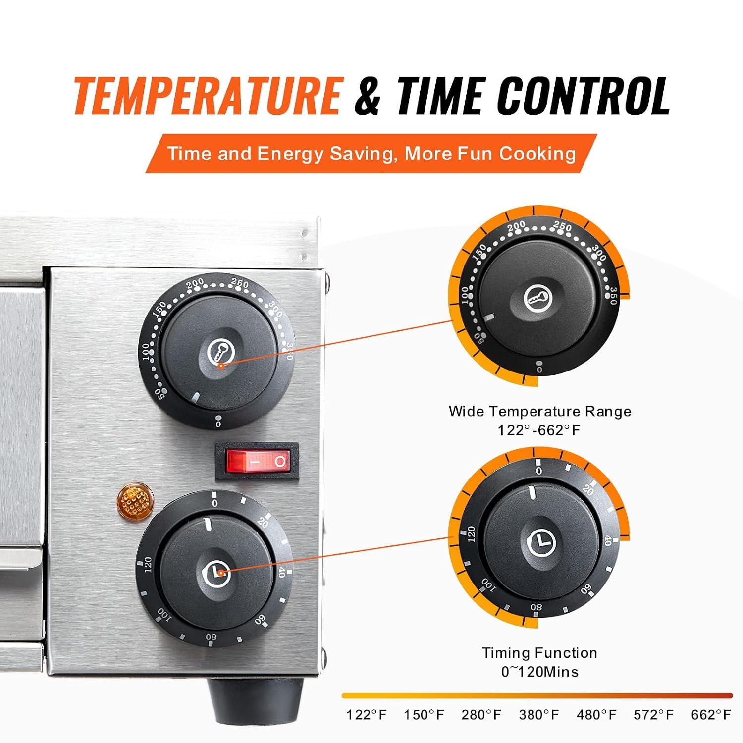 VEVOR Pizzaoven op aanrecht, elektrische oven, 12 inch, 1500 W, met temperatuurregeling en timer van 0-120 minuten, gelijkmatig koken, gemakkelijk te reinigen, commercieel thuis, restaurant