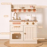 ROBUD Speelkeuken van hout voor kinderen, met servies, potten, slakom en groente - geschikt voor kinderen vanaf 3 jaar