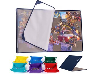 Tektalk Opvouwbaar puzzelbord met 6 kleuren sorteerbakken, draagbare puzzelmat met puzzel, stofdichte hoes voor puzzel, antislip oppervlak, tot 1000 stuks, grijs