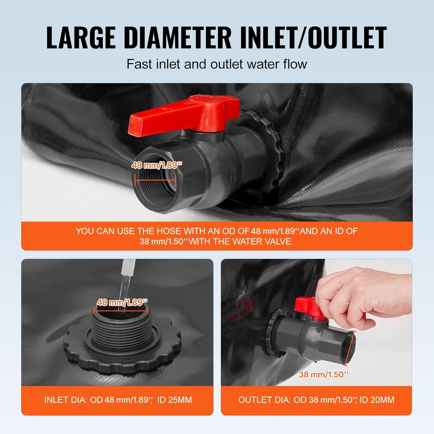 VEVOR 1000L/264 Gallon Water Opslag Bladder, RV Water Tank, 1000D PVC Opvouwbare Water Opslag Containers, Grote Capaciteit Zachte Water Zak, Draagbare Water Bladder, Brandpreventie, Camping,