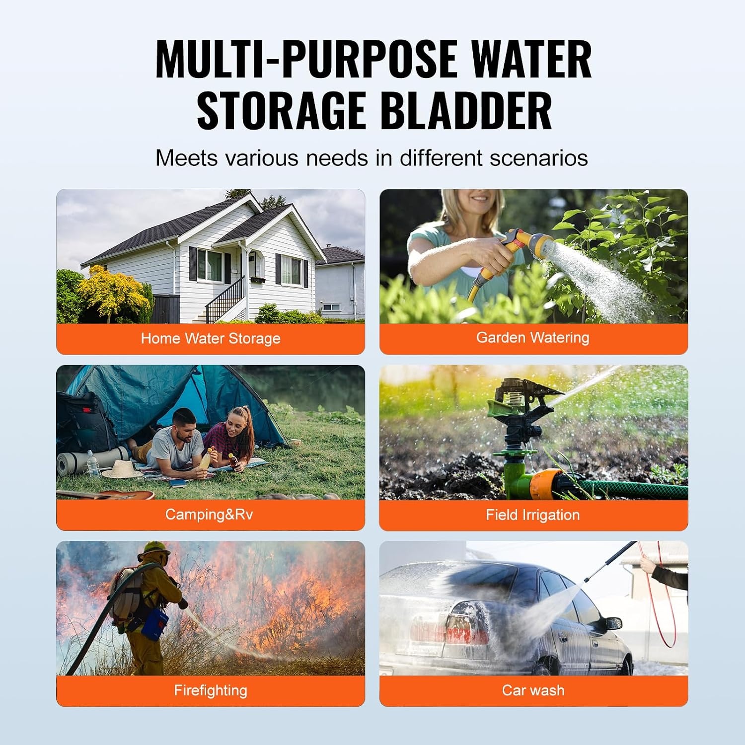 VEVOR 1000L/264 Gallon Water Opslag Bladder, RV Water Tank, 1000D PVC Opvouwbare Water Opslag Containers, Grote Capaciteit Zachte Water Zak, Draagbare Water Bladder, Brandpreventie, Camping,