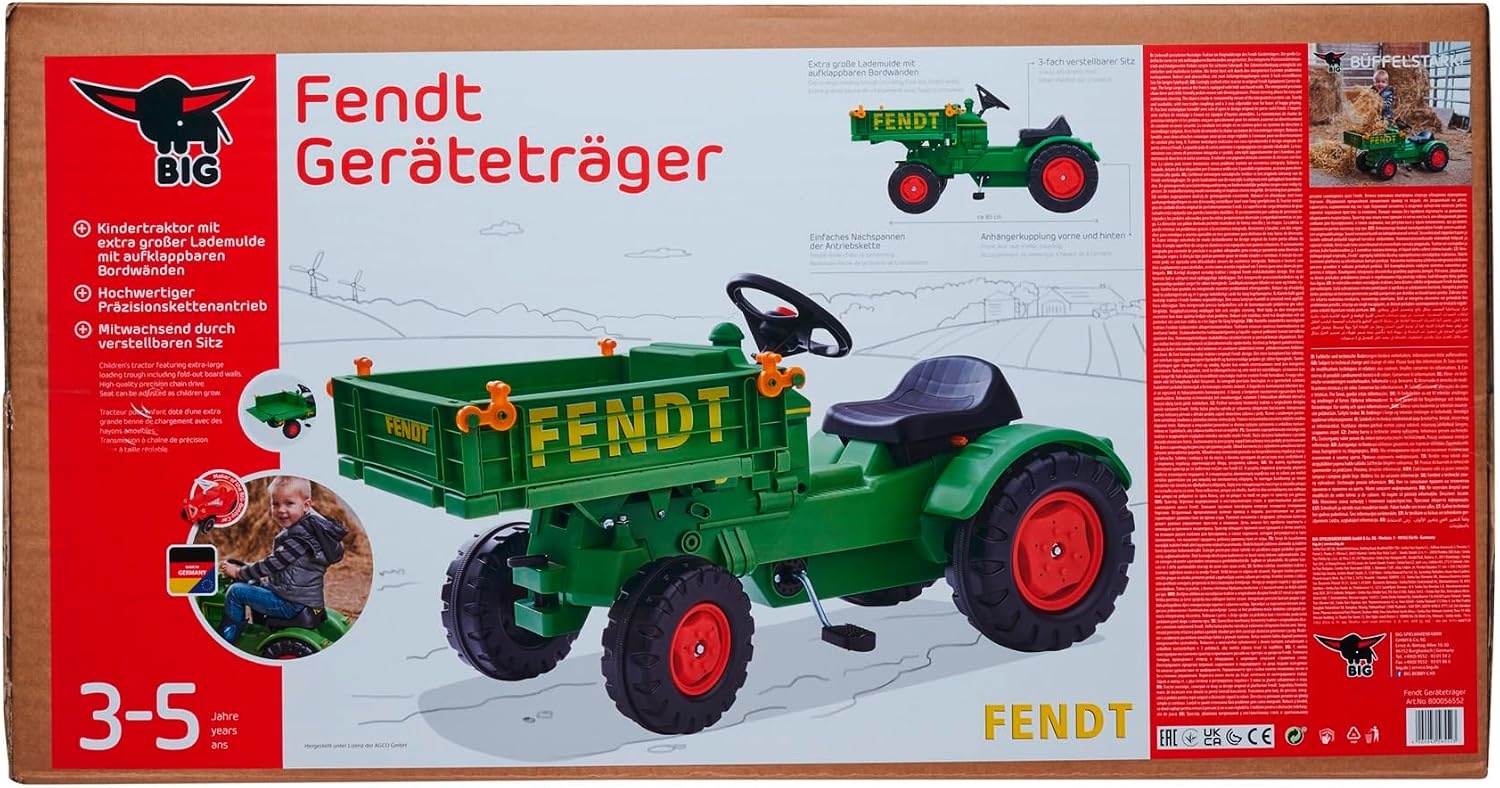 BIG 800056552 Fendt gereedschapsdrager - kindertractor, speelgoed met precisiekettingaandrijving, 3-voudig verstelbare zitting, tot 50 kg, Fendt licentie, voor kinderen vanaf 3 jaar, groen, geel, zwart, rood