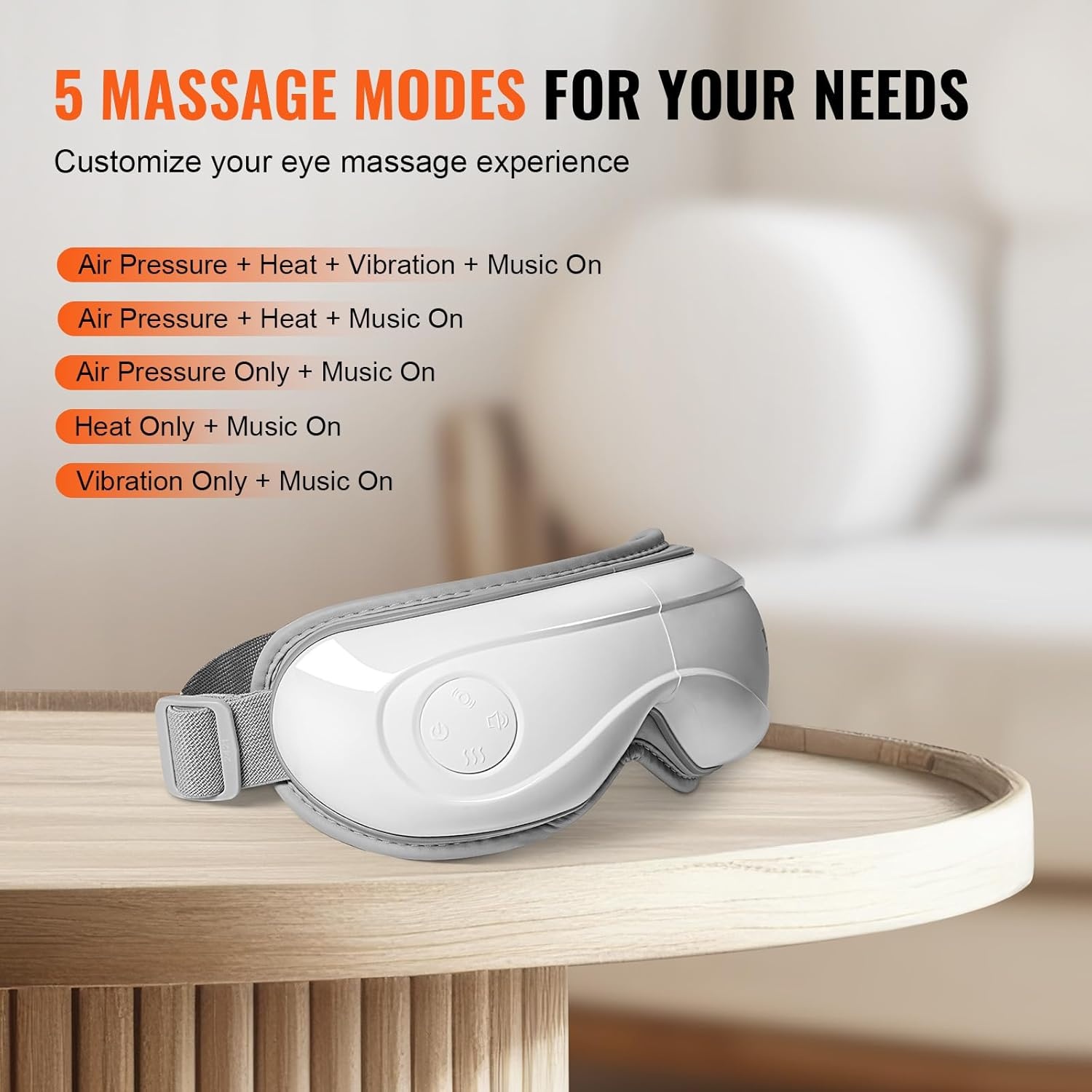VEVOR Oogmassageapparaat met warmte, verwarmd oogmassagemasker met 5 modi en bluetooth-muziek, 180° opvouwbare oogverzorgingsmassageapparaat voor migraine, vermoeide ogen, donkere kringen, ideaal