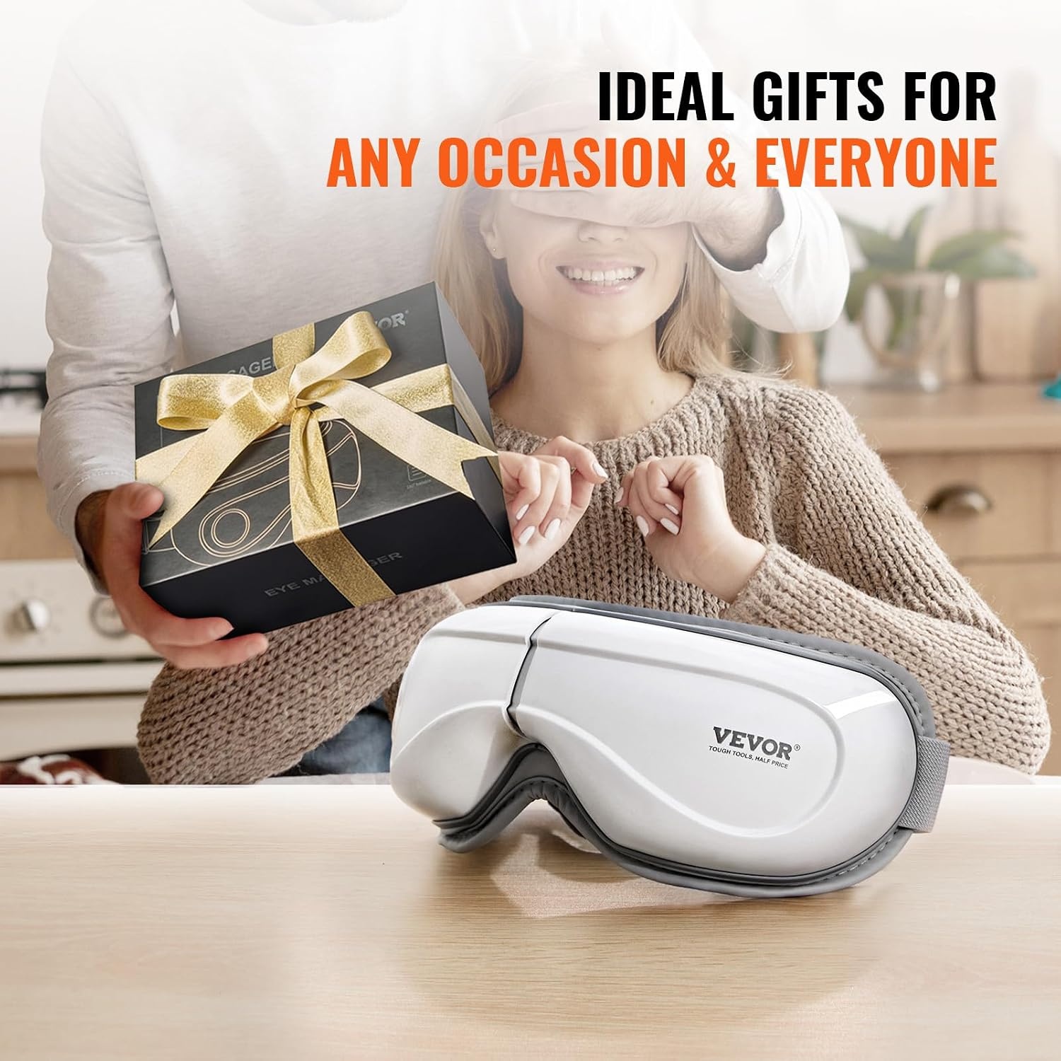 VEVOR Oogmassageapparaat met warmte, verwarmd oogmassagemasker met 5 modi en bluetooth-muziek, 180° opvouwbare oogverzorgingsmassageapparaat voor migraine, vermoeide ogen, donkere kringen, ideaal