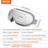 VEVOR Oogmassageapparaat met warmte, verwarmd oogmassagemasker met 5 modi en bluetooth-muziek, 180° opvouwbare oogverzorgingsmassageapparaat voor migraine, vermoeide ogen, donkere kringen, ideaal