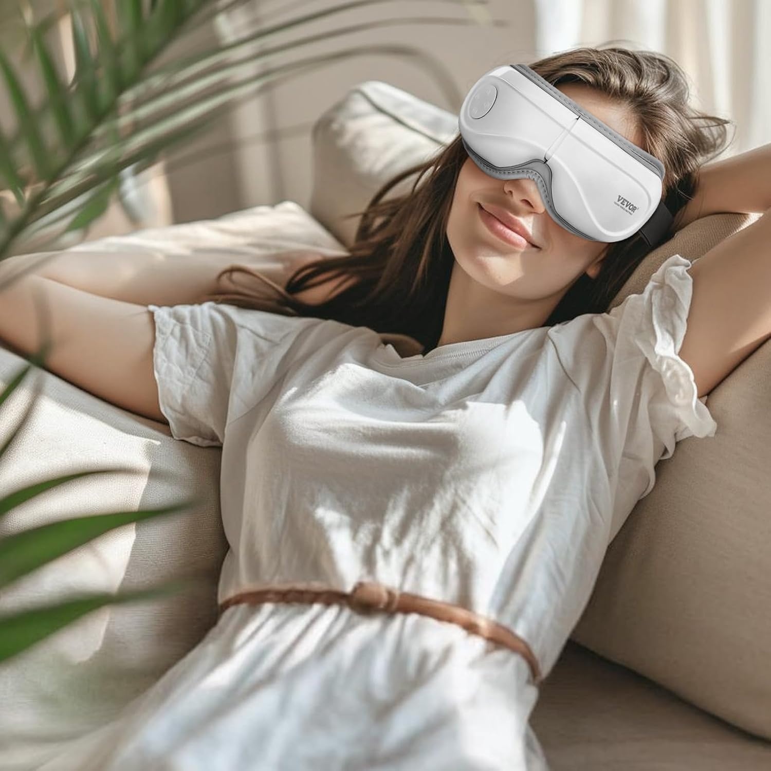 VEVOR Oogmassageapparaat met warmte, verwarmd oogmassagemasker met 5 modi en bluetooth-muziek, 180° opvouwbare oogverzorgingsmassageapparaat voor migraine, vermoeide ogen, donkere kringen, ideaal