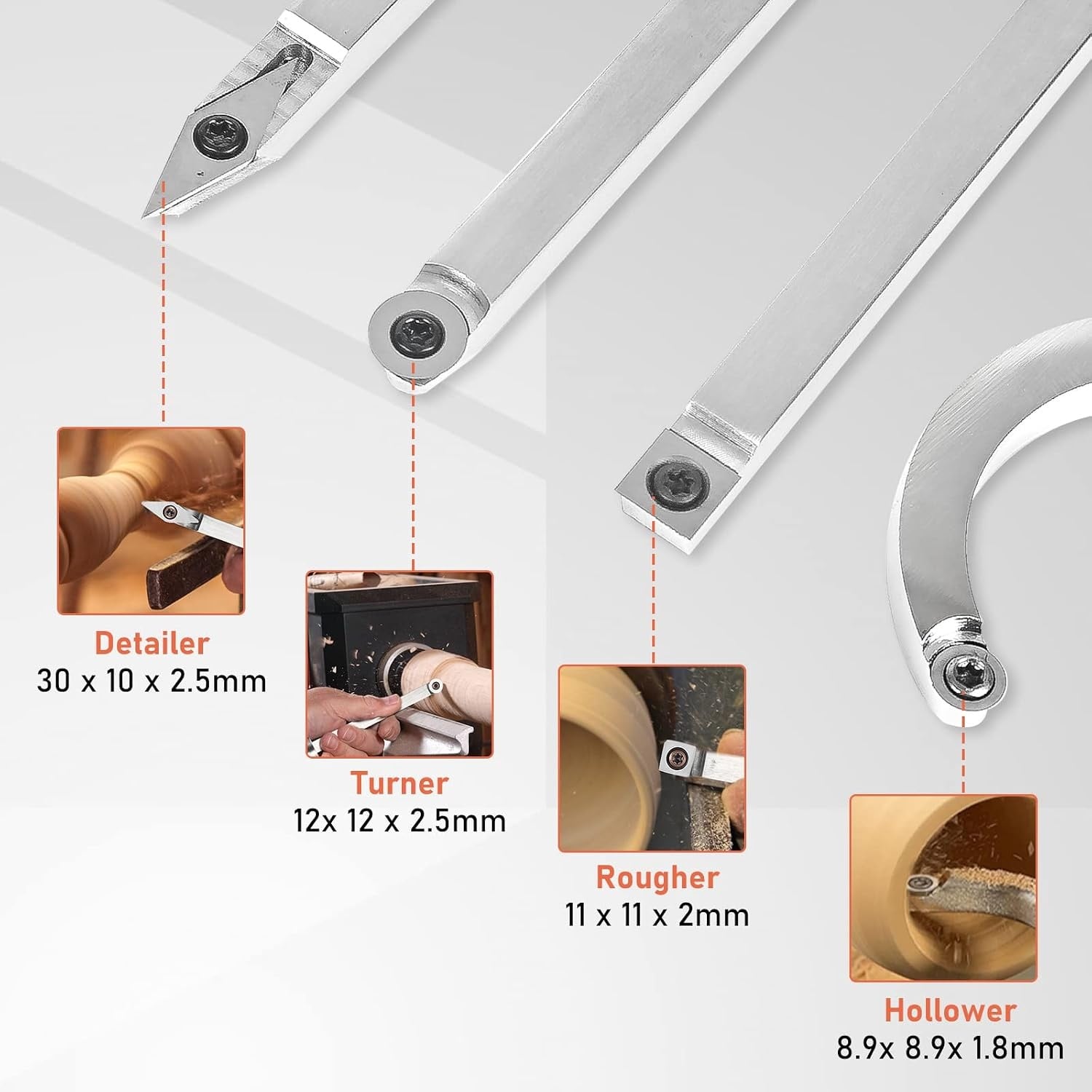 Carbide Houtdraaibeitel Set met 4 Bladen & Ergonomisch Handvat | -61%