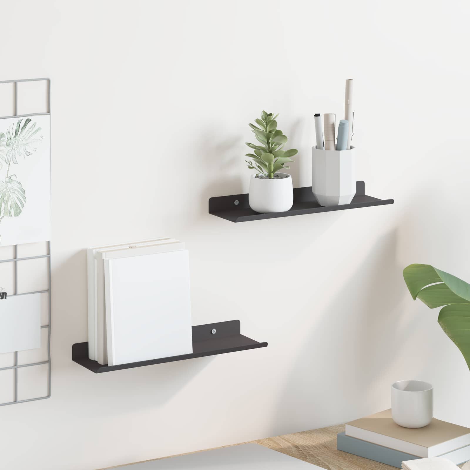 vidaXL Zwarte Wandplanken (2 stuks) - Stijlvol & Ruimtebesparend - 32% Korting!