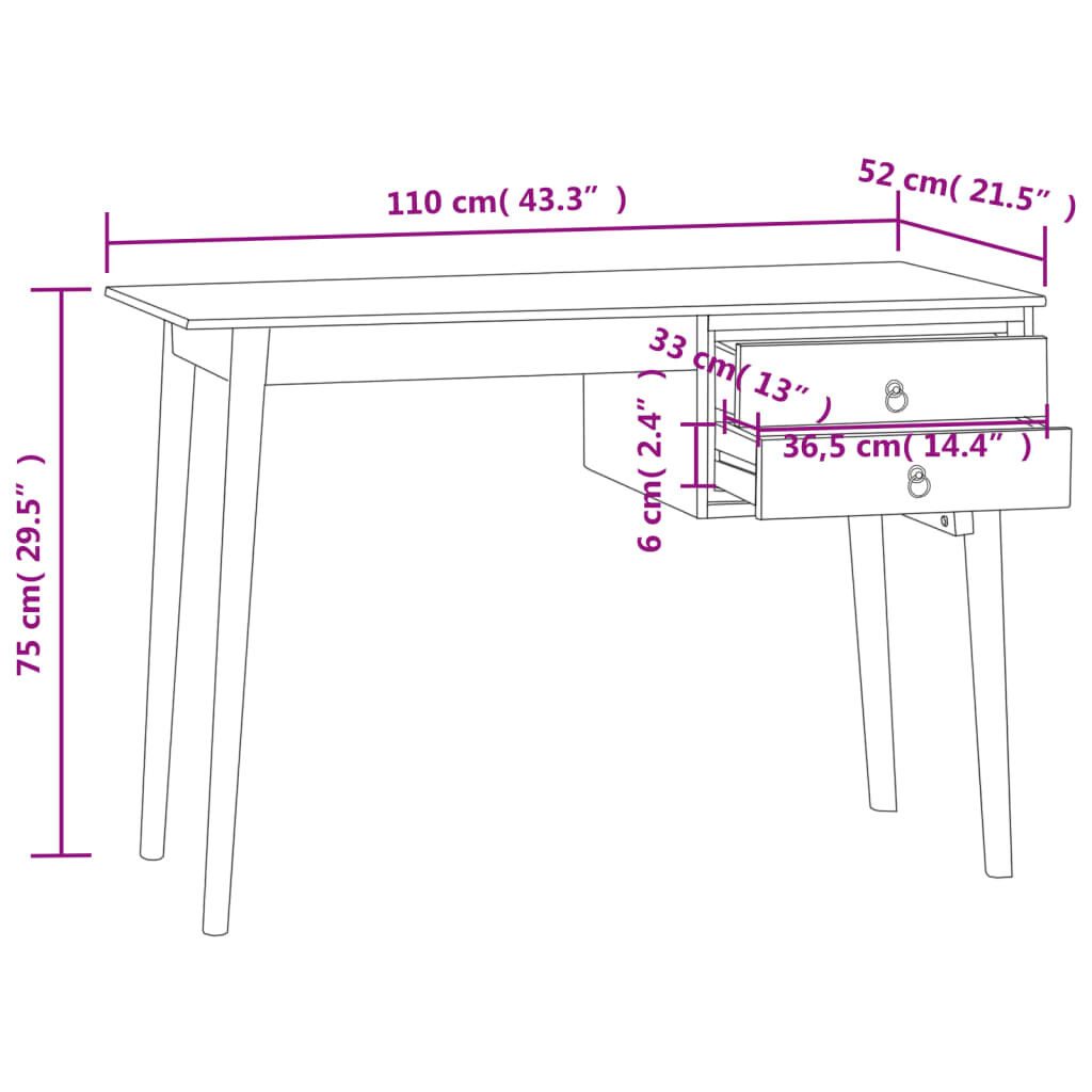 Teakhouten Bureau met 2 Lades - 110x52x75 cm - 35% Korting