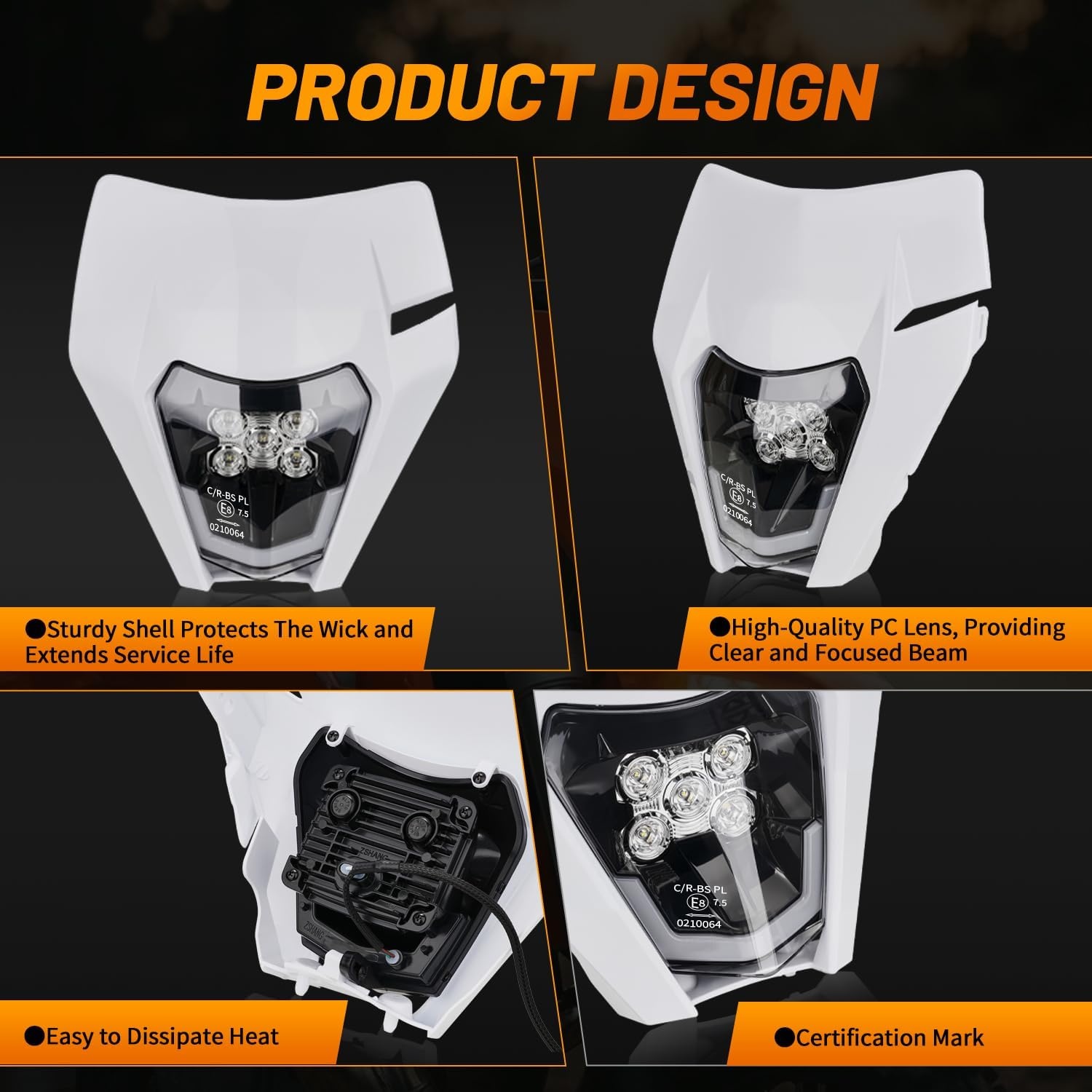 JFG RACING Universele LED Motor Koplamp Wit voor EXC/SX modellen
