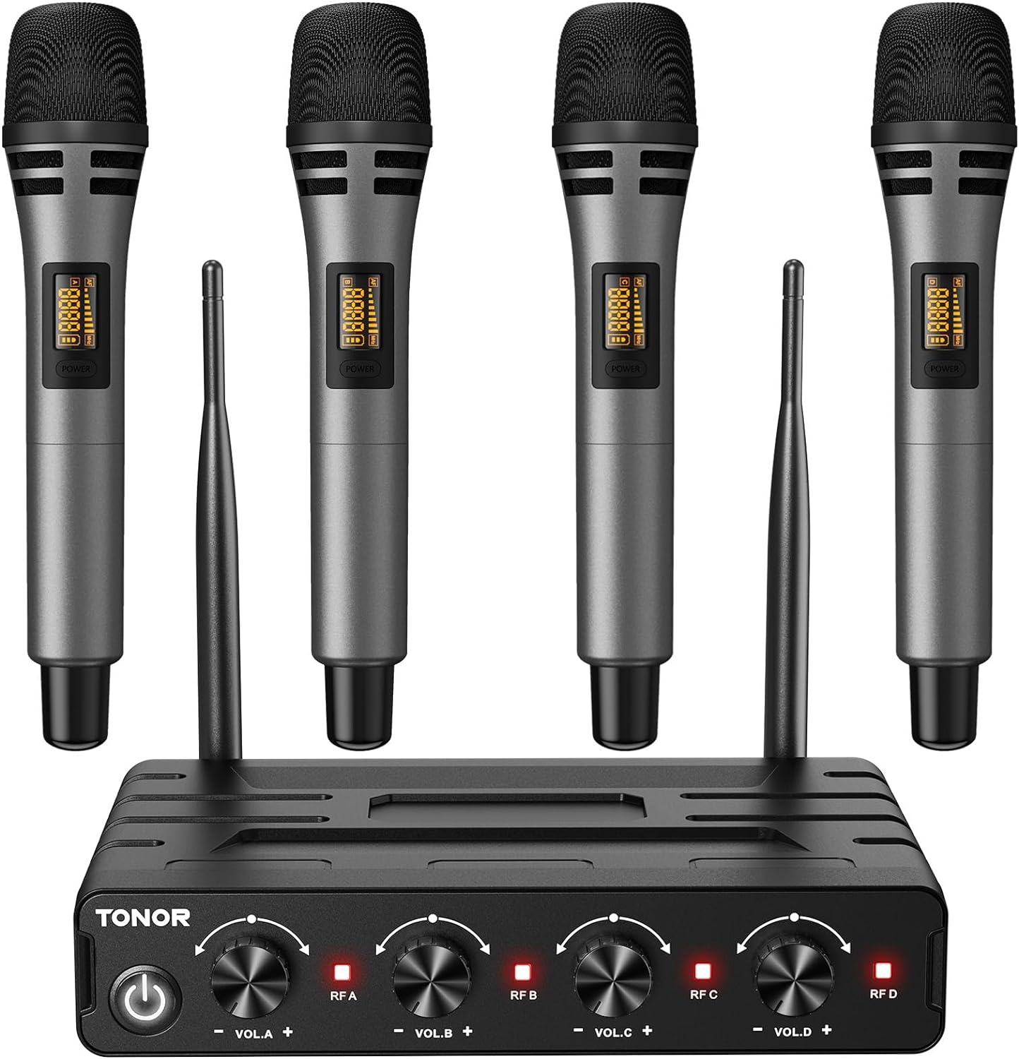 TONOR Draadloos Microfoon Systeem met UHF Headset/Lavalier, Bodypack, 4x 5-kanaals, 60M Bereik