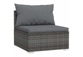 Moderne Tuinmiddenbank met Kussens - Poly Rotan Grijs (60% Korting)