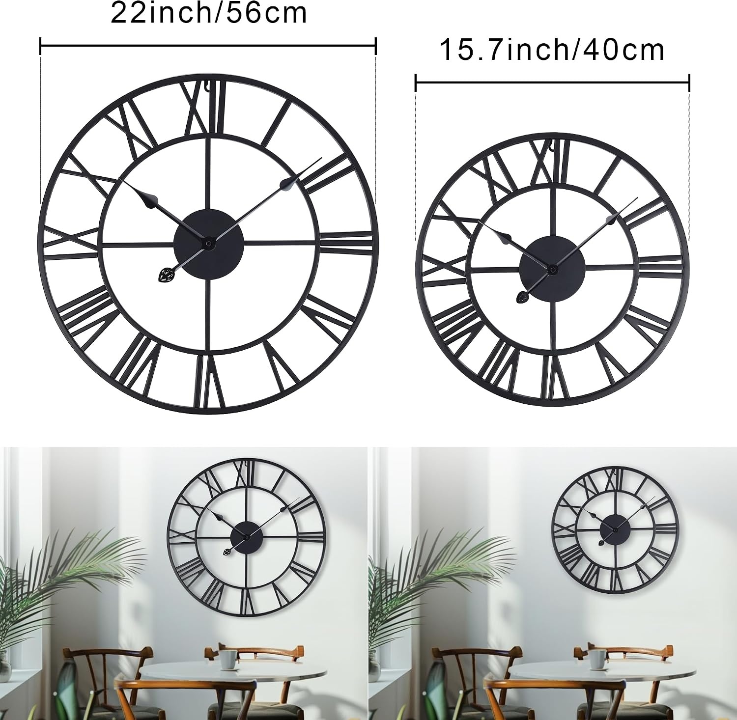 Zwarte Metaal Wandklok 40cm - Stille Beweging & Romeinse Cijfers