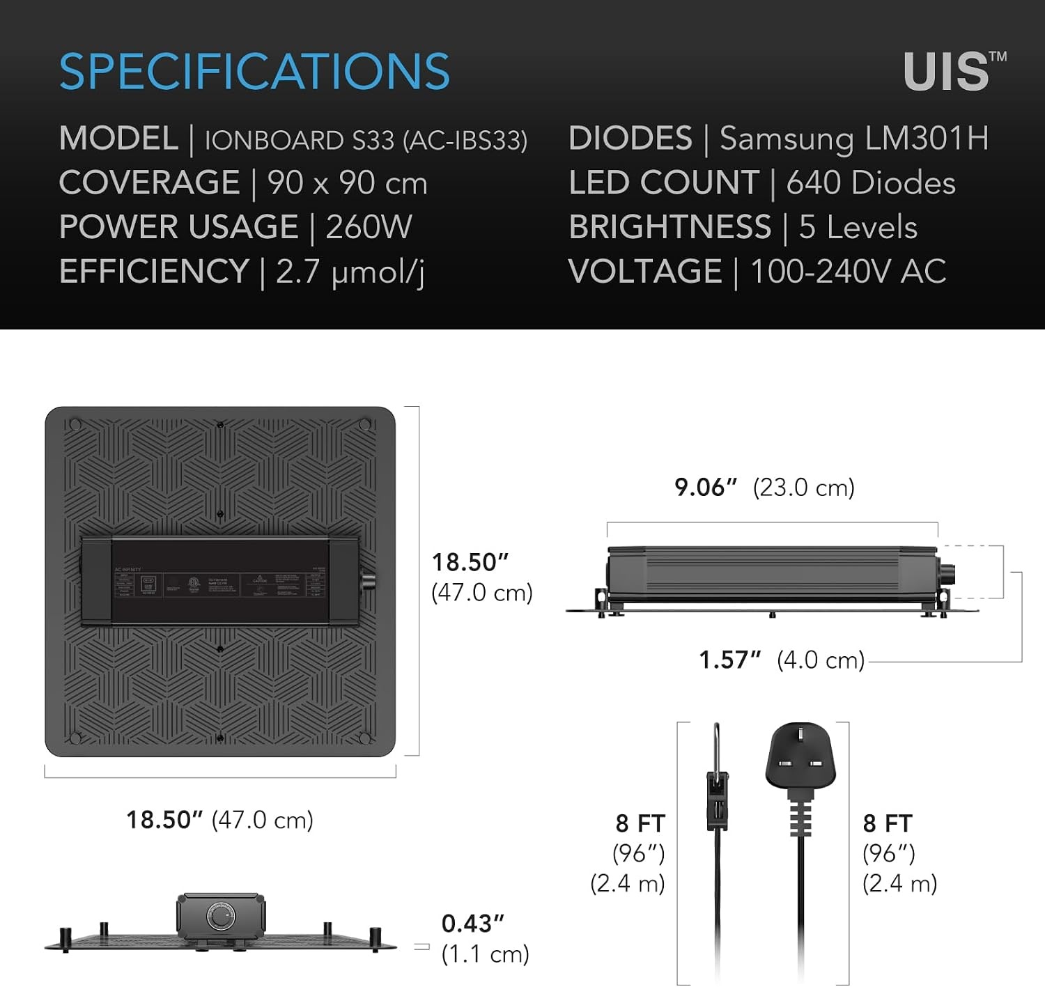 AC Infinity IONBOARD S33 LED Kweeklamp Bord voor 90x90cm Kweek Tents, 3x3