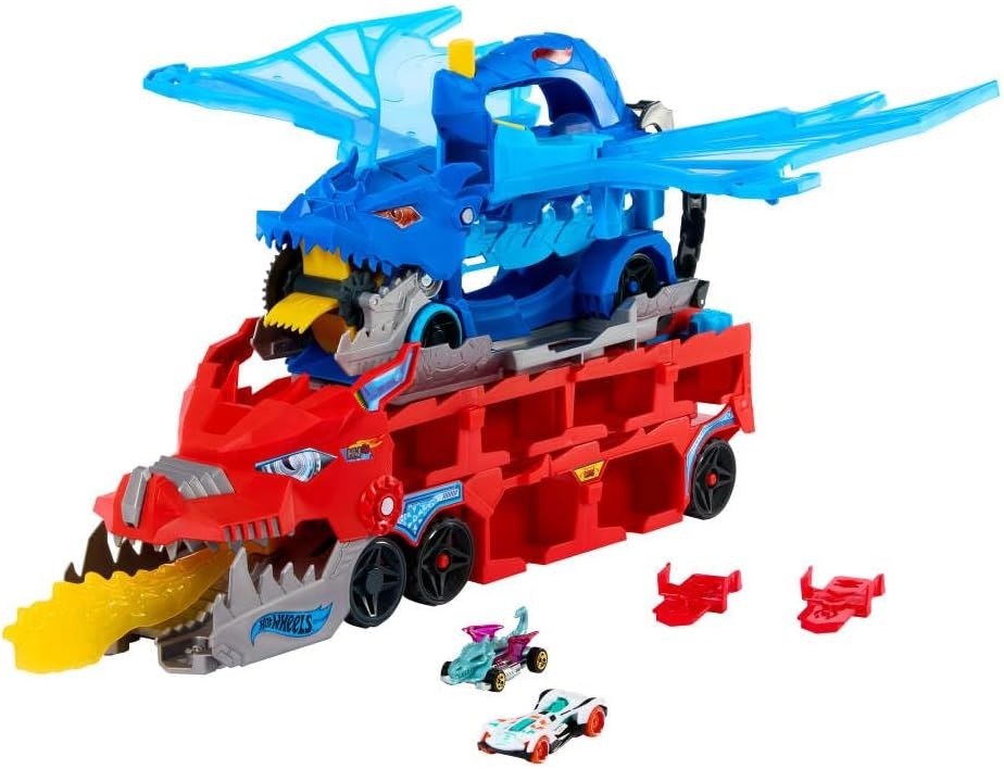 Hot Wheels 2-in-1 Drakentransporter Speelset met 2 Auto's - 34% Korting