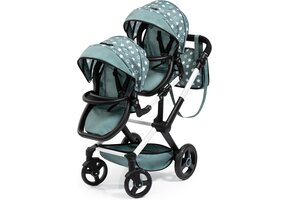 Tweeling poppenwagen met tas - Groen met sterren | 36% Korting
