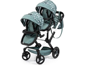 Bayer Design 26758AA Tweeling poppenwagen Twin Xeo, wandelwagen, verstelbare handgreep en stoelen in positie, hoek, zwenkbare voorwielen, tas