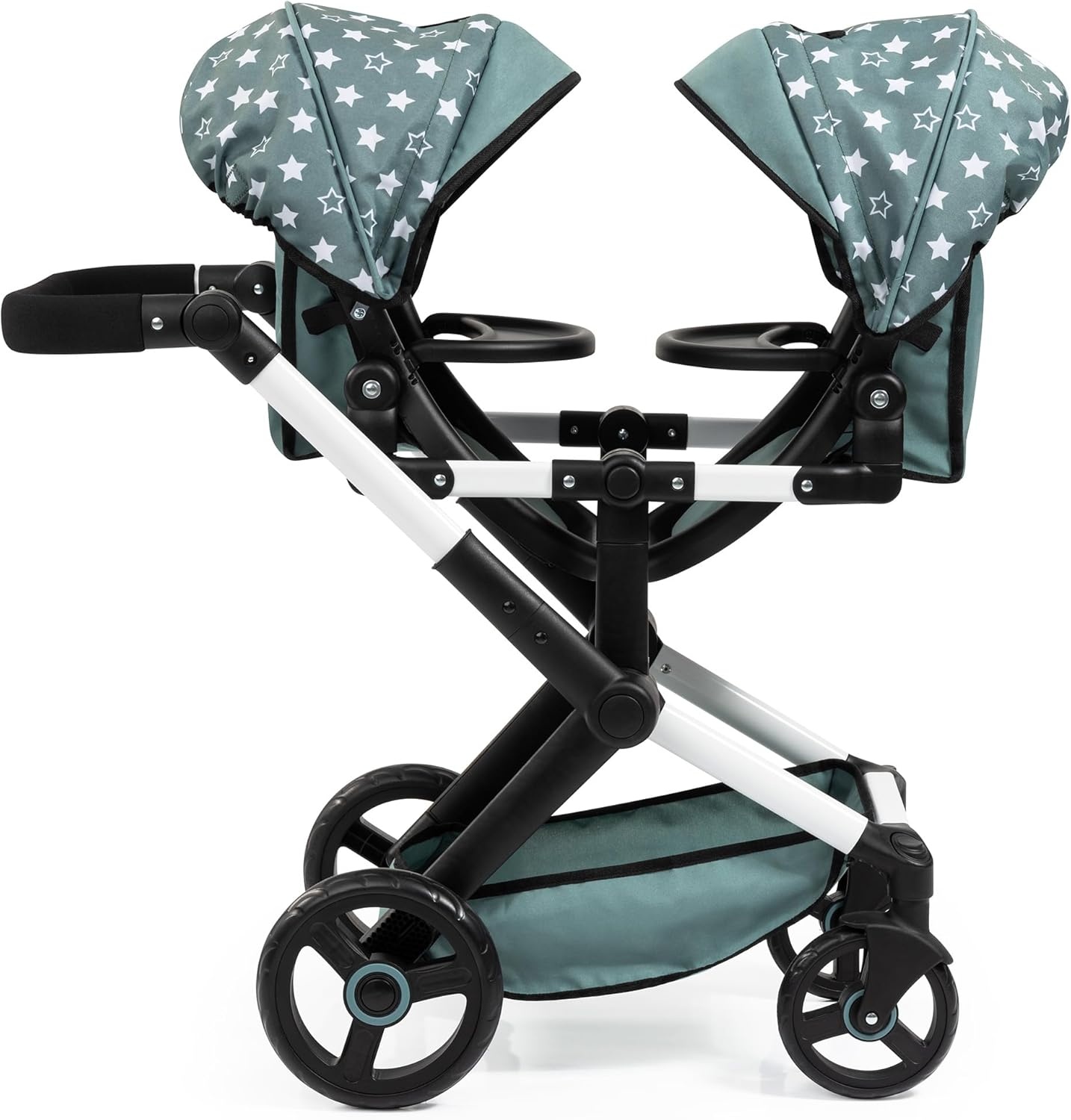 Bayer Design 26758AA Tweeling poppenwagen Twin Xeo, wandelwagen, verstelbare handgreep en stoelen in positie, hoek, zwenkbare voorwielen, tas