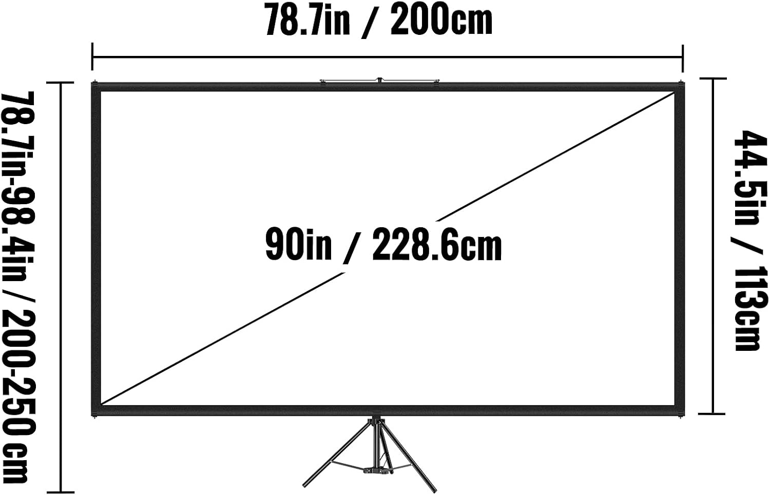 VEVOR Projectiescherm met Statief 90 inch 16:9 4K HD – Verrijdbaar en Inklapbaar