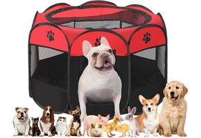 Opvouwbare Puppyren Rood/Zwart - 110x112x57 cm - Ideaal voor Honden & Katten (28% Korting)