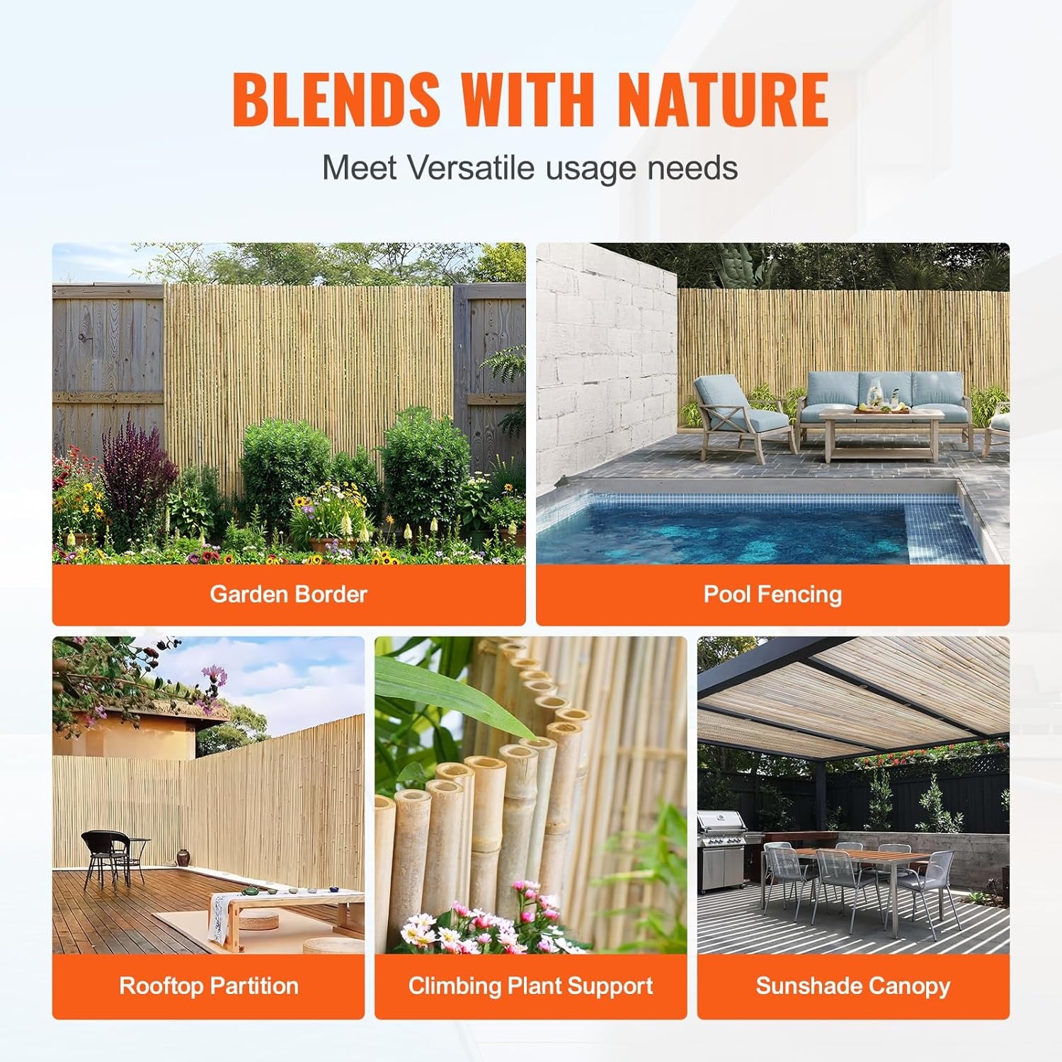 VEVOR Natuurlijke Bamboe Tuinafscheiding 244 x 122 cm - Eco-vriendelijke Privacy Mat