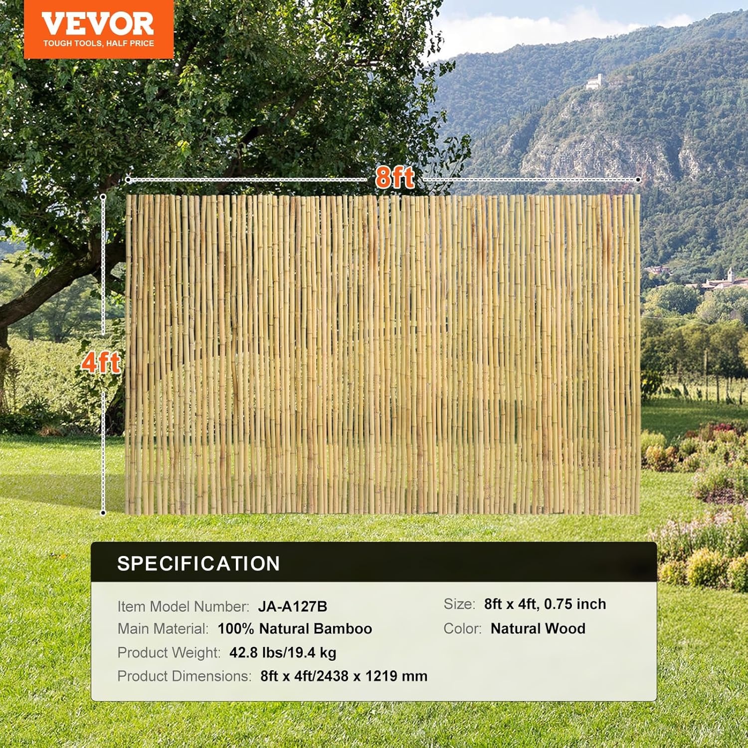 VEVOR Natuurlijke Bamboe Tuinafscheiding 244 x 122 cm - Eco-vriendelijke Privacy Mat