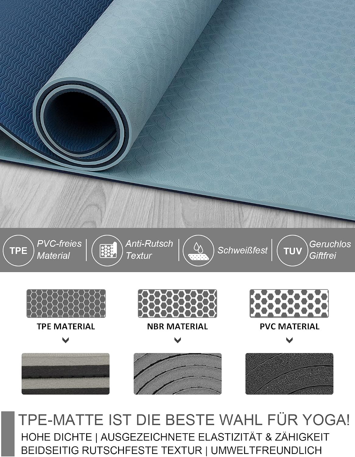 Yogamat 8mm TPE Antislip Blauw | Optimale Demping | 57% Korting