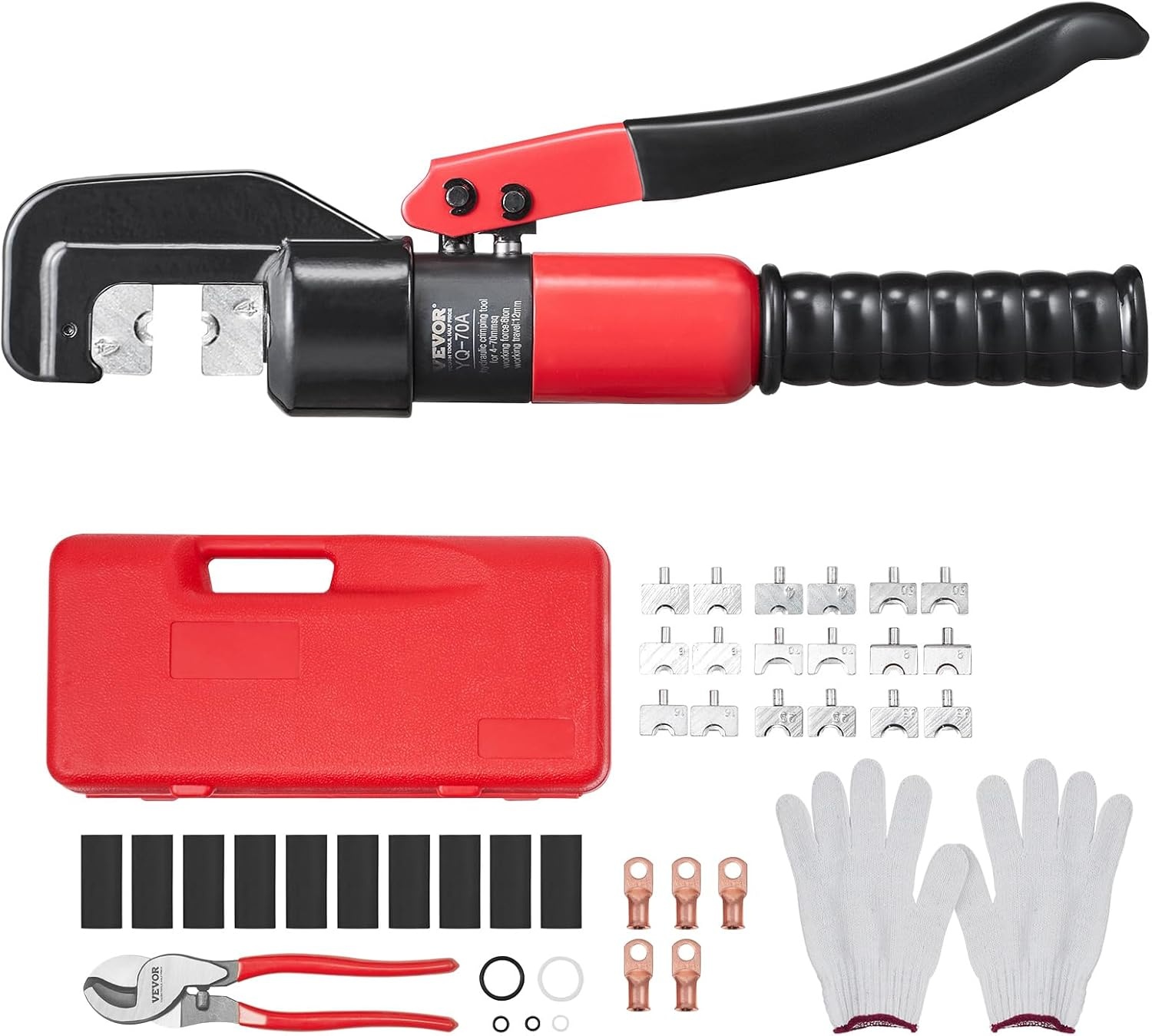 VEVOR Hydraulische Krimptang Set AWG12-2/0 Rood - Inclusief Accessoires en Koffer