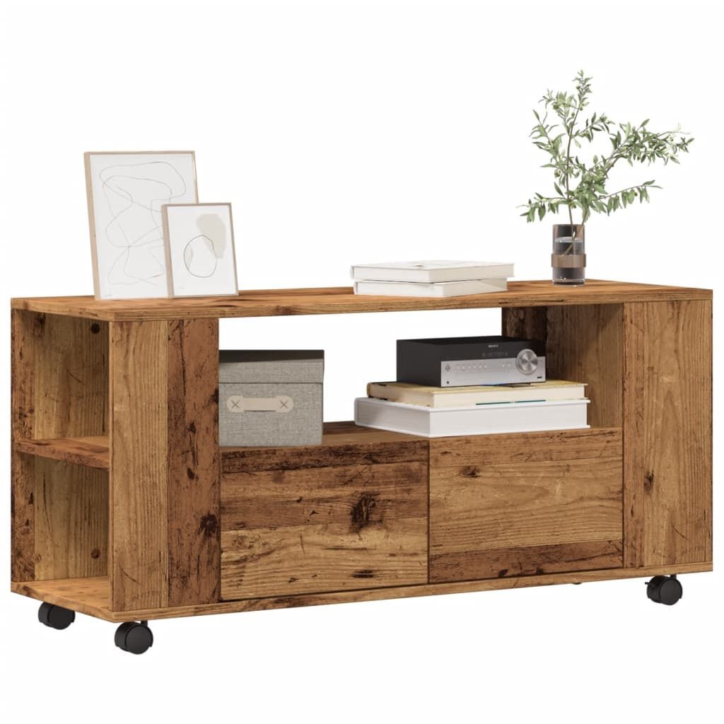Tv-meubel met Wielen 102 cm Oud Hout - 30% Korting