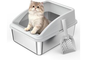Roestvrijstalen Kattenbak 18L - Hoge Rand, Lekvrij & Geurvrij | 44x34x21 cm