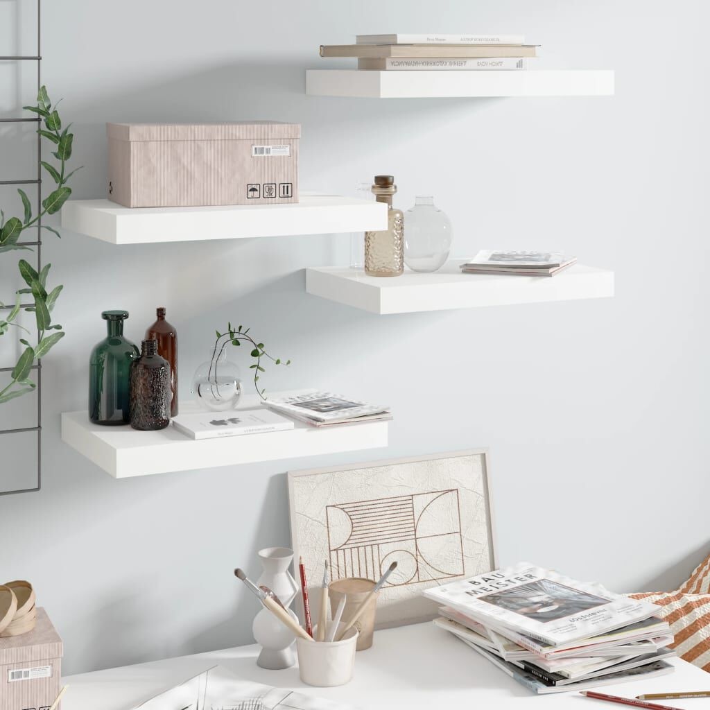 Zwevende Wandschappen 4 st. MDF Hoogglans Wit - 59% Korting