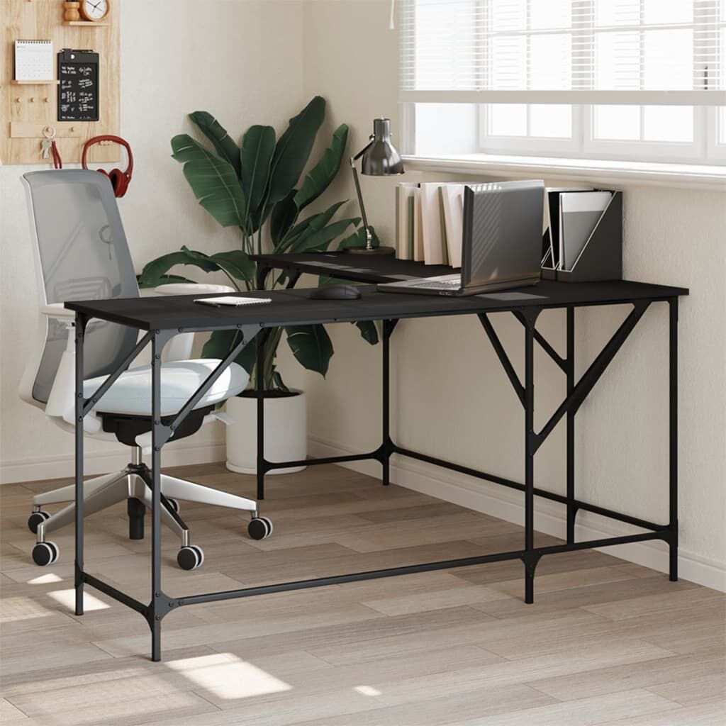 vidaXL Bureau 149x149x75 cm bewerkt hout zwart