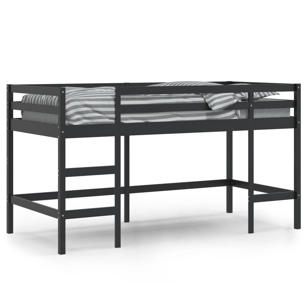 vidaXL Kinderhoogslaper met ladder 90x200 cm massief grenenhout zwart