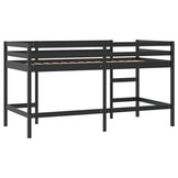 vidaXL Kinderhoogslaper met ladder 90x200 cm massief grenenhout zwart