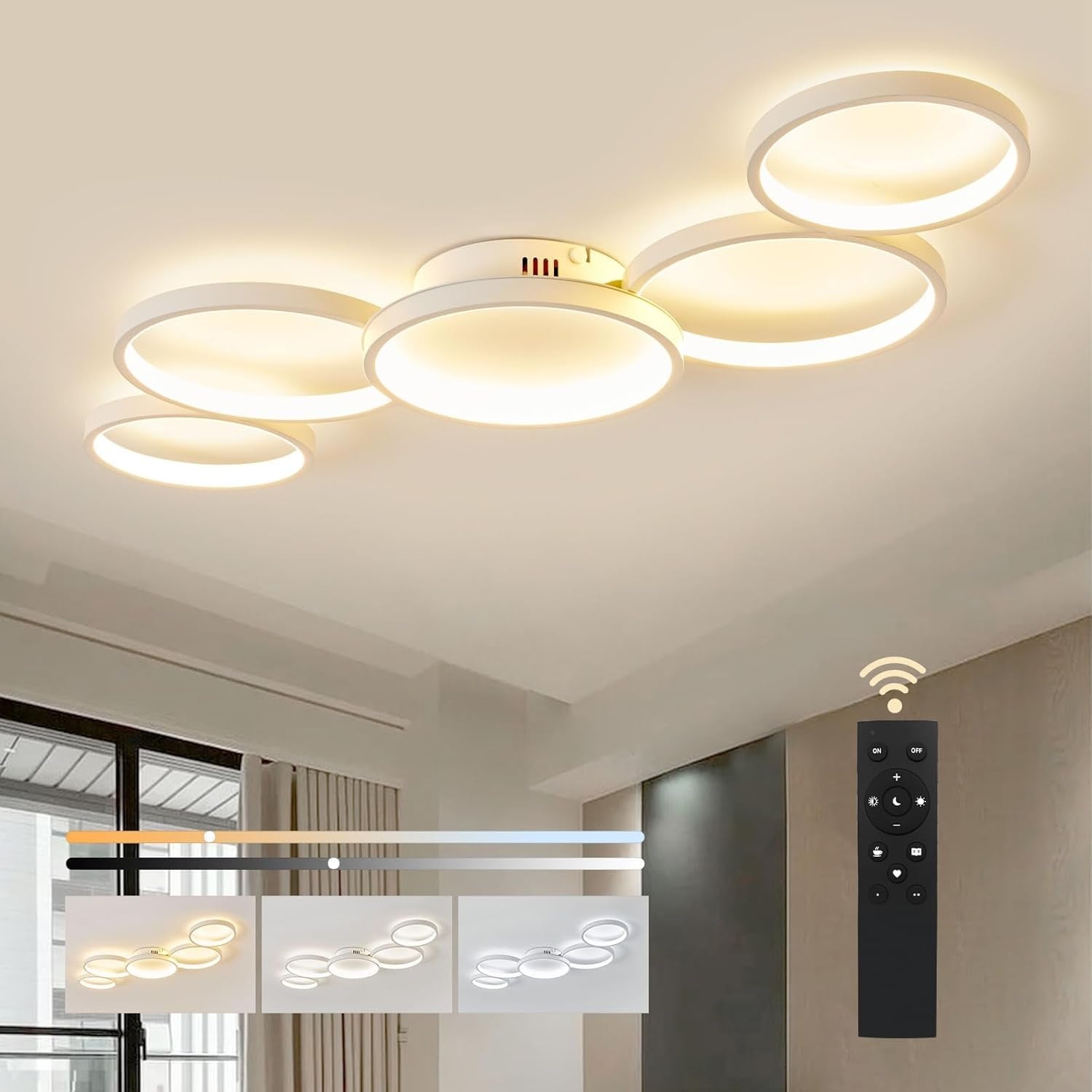 Dimbare LED Plafondlamp Wit 50W | 5 Ringen Design | 3000K-6000K | Incl. Afstandsbediening | 58% Korting