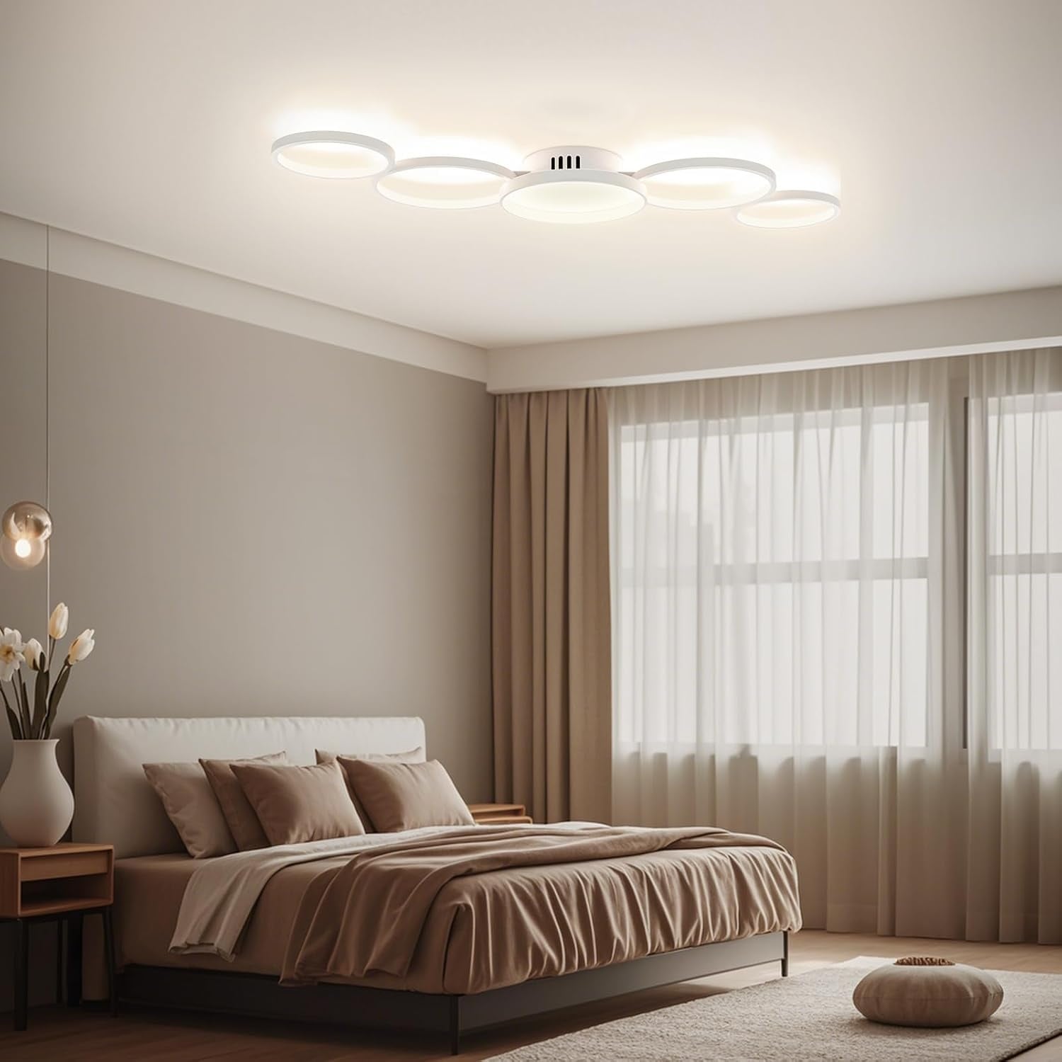 Dimbare LED Plafondlamp Wit 50W | 5 Ringen Design | 3000K-6000K | Incl. Afstandsbediening | 58% Korting