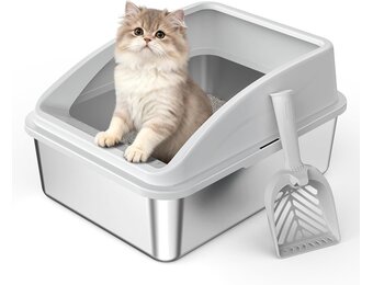 Roestvrijstaal Kattenbak 18L met Schep & Mat - Zilvergrijs (28% Korting)