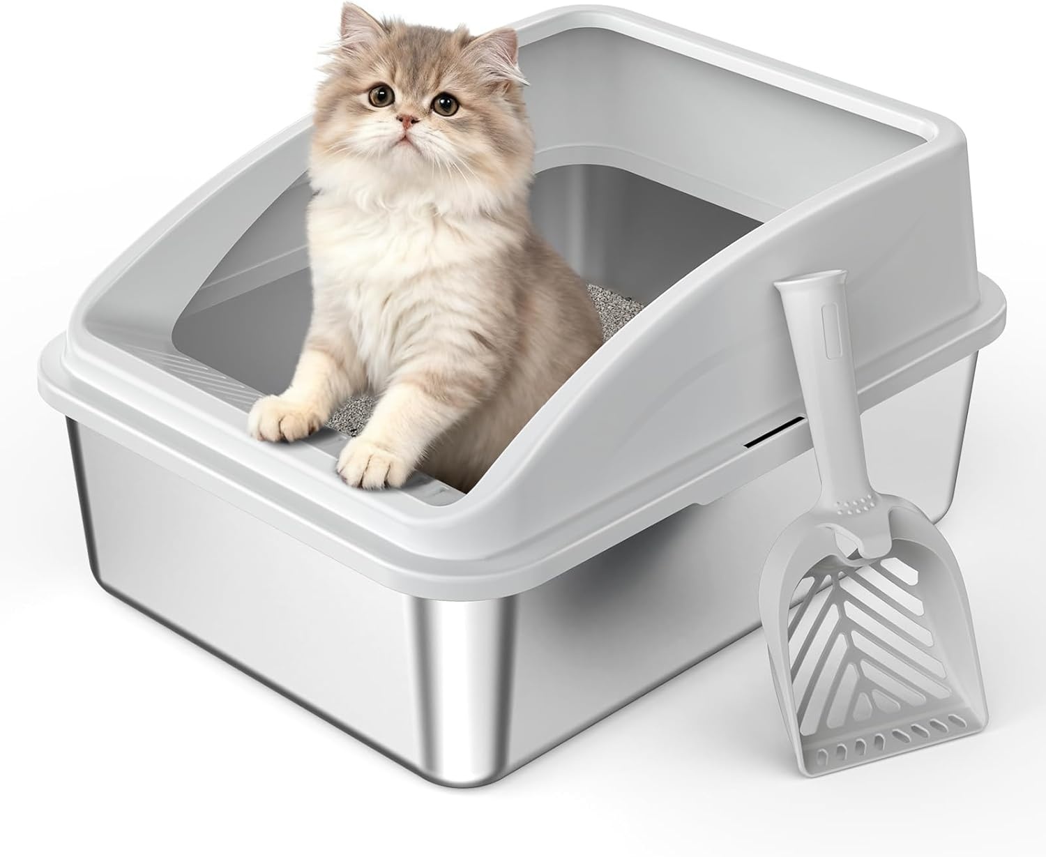Roestvrijstaal Kattenbak 18L met Schep & Mat - Zilvergrijs (28% Korting)