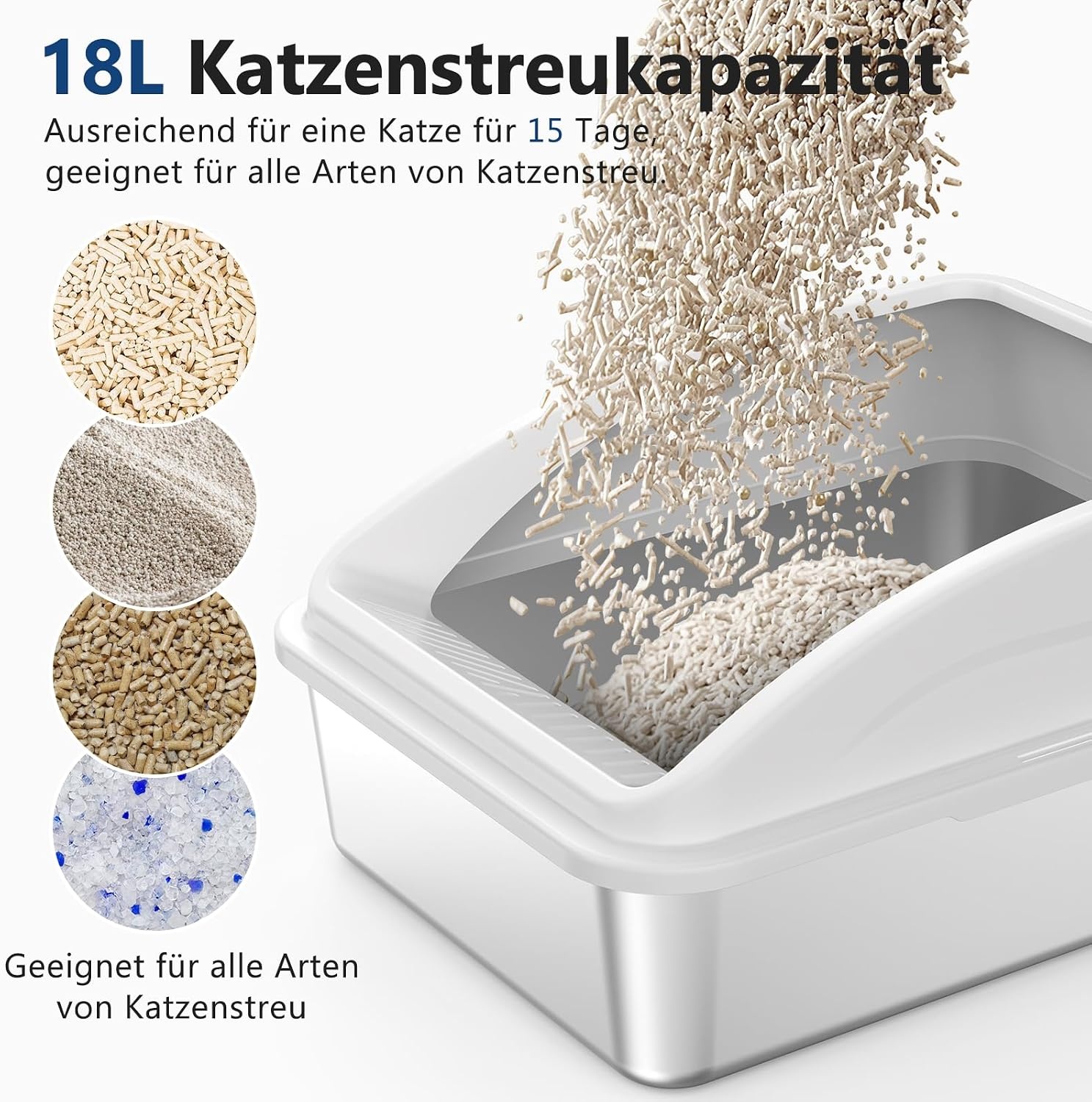 Roestvrijstaal Kattenbak 18L met Schep & Mat - Zilvergrijs (28% Korting)
