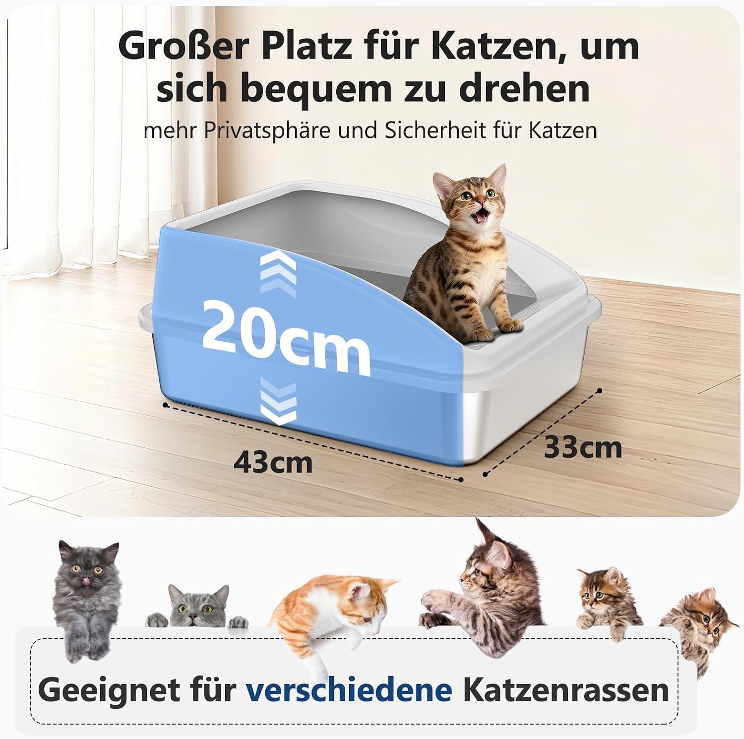 Roestvrijstaal Kattenbak 18L met Schep & Mat - Zilvergrijs (28% Korting)