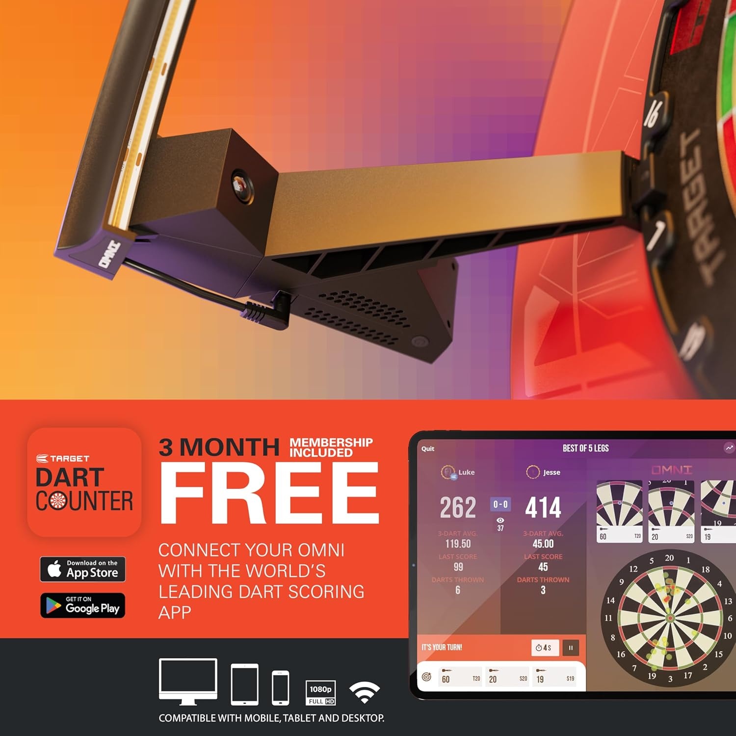 Automatische Dartbord Score Ring met HD Camera's & LED (35% Korting)