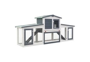 Groot Houten Konijnenhok - 204 cm - Grijs/Wit - 35% Korting