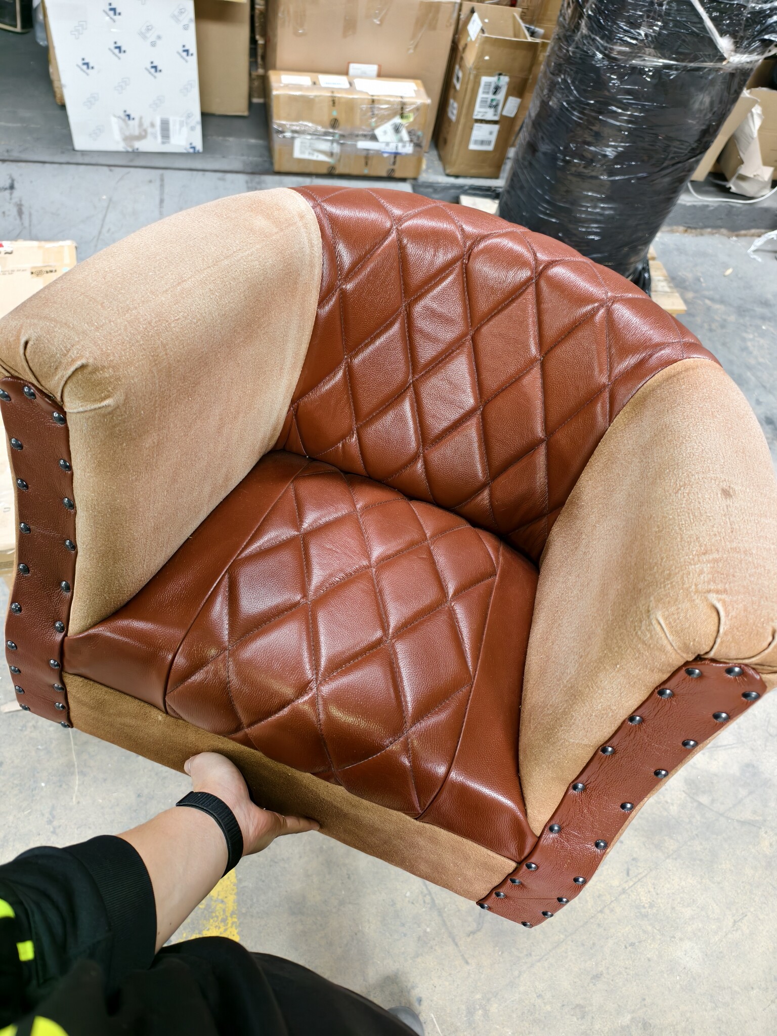 Bruine Kuipstoel in Echt Leer & Mangohout - 60% Korting!