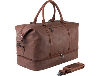 Weekendtas Reistas Bruin met Schoenenvak - Grote Waterdichte PU Leer Carry-On Tas