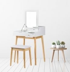 Moderne Witte Houten Kaptafel met Spiegel & Kruk - 61% Korting