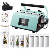VEVOR Warmtepersmachine voor glazen, glaspers set met 8 lege glazen, mokkenpers voor maximaal 887 ml glazen met warmteoverdrachtspapier, handschoenen, band